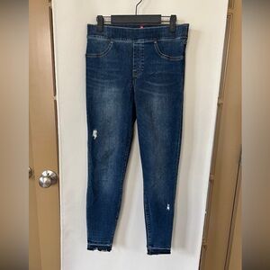Spanx Womens Medium Blue Lightly Distressed Raw Hem Pull‎ On Jegging